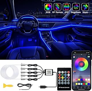 Interior Car LED Strip Lights with Wireless APP and Remote Control, RGB 5 in 1 Ambient Lighting Kits with 236 inches Fiber Optic, 16 Million Colors Car Neon Lights, Sync to Music