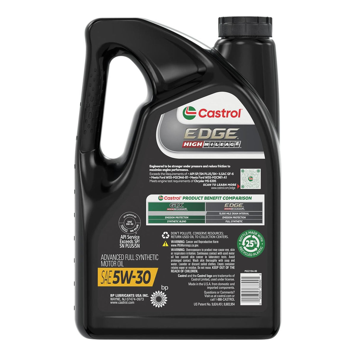 Castrol EDGE High Mileage Full Synthetic Engine Oil 5W-30 5 Quart