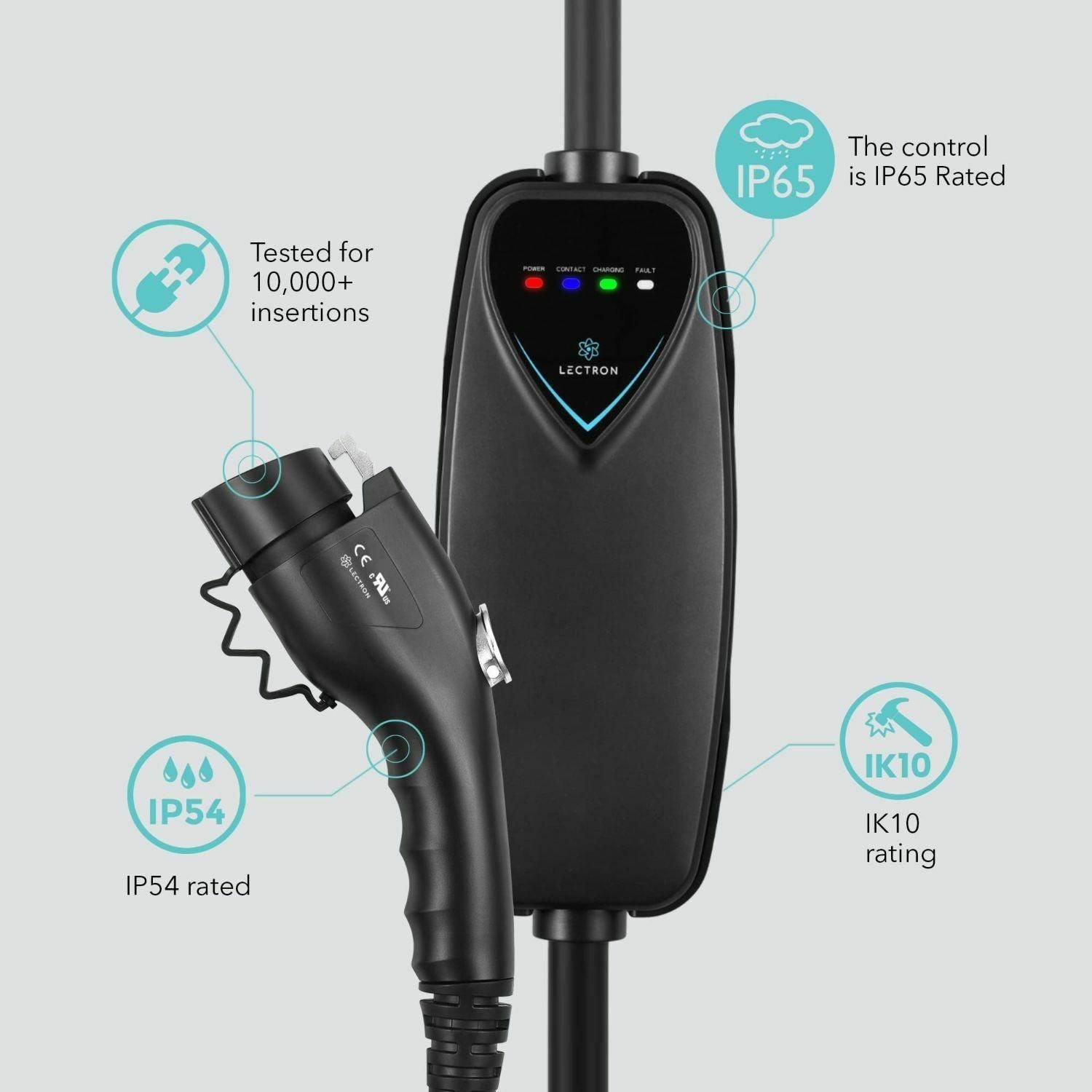 Lectron 240 Volt 40 Amps, Level 2 Electric Vehicle Charger, ETL Certified, NEMA 14-50 Plug, 16ft Extension Cord Cable and Portable for J1772 EVs and Plug-in Hybrid Vehicles