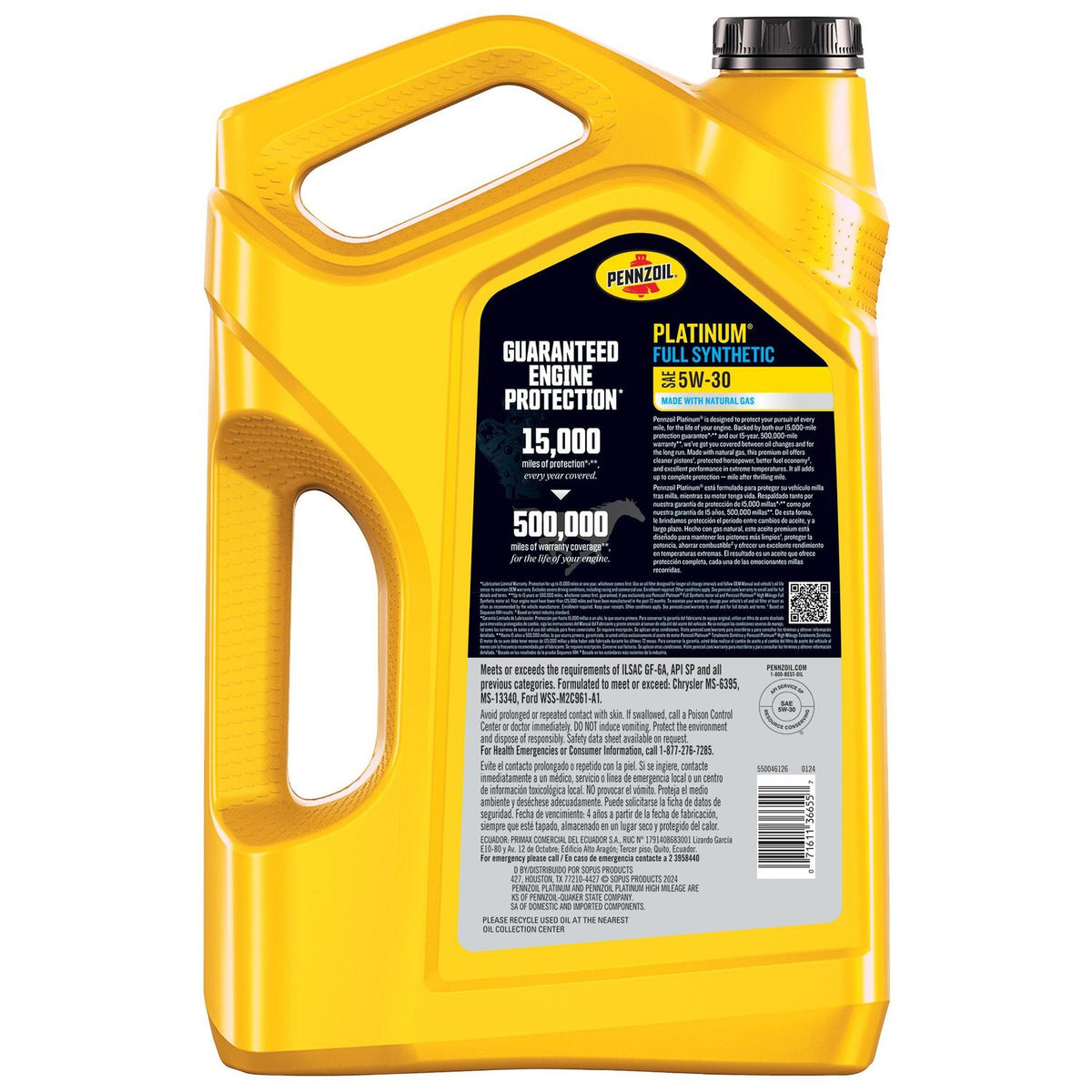 Pennzoil Platinum Full Synthetic Engine Oil 5W-30 5 Quart