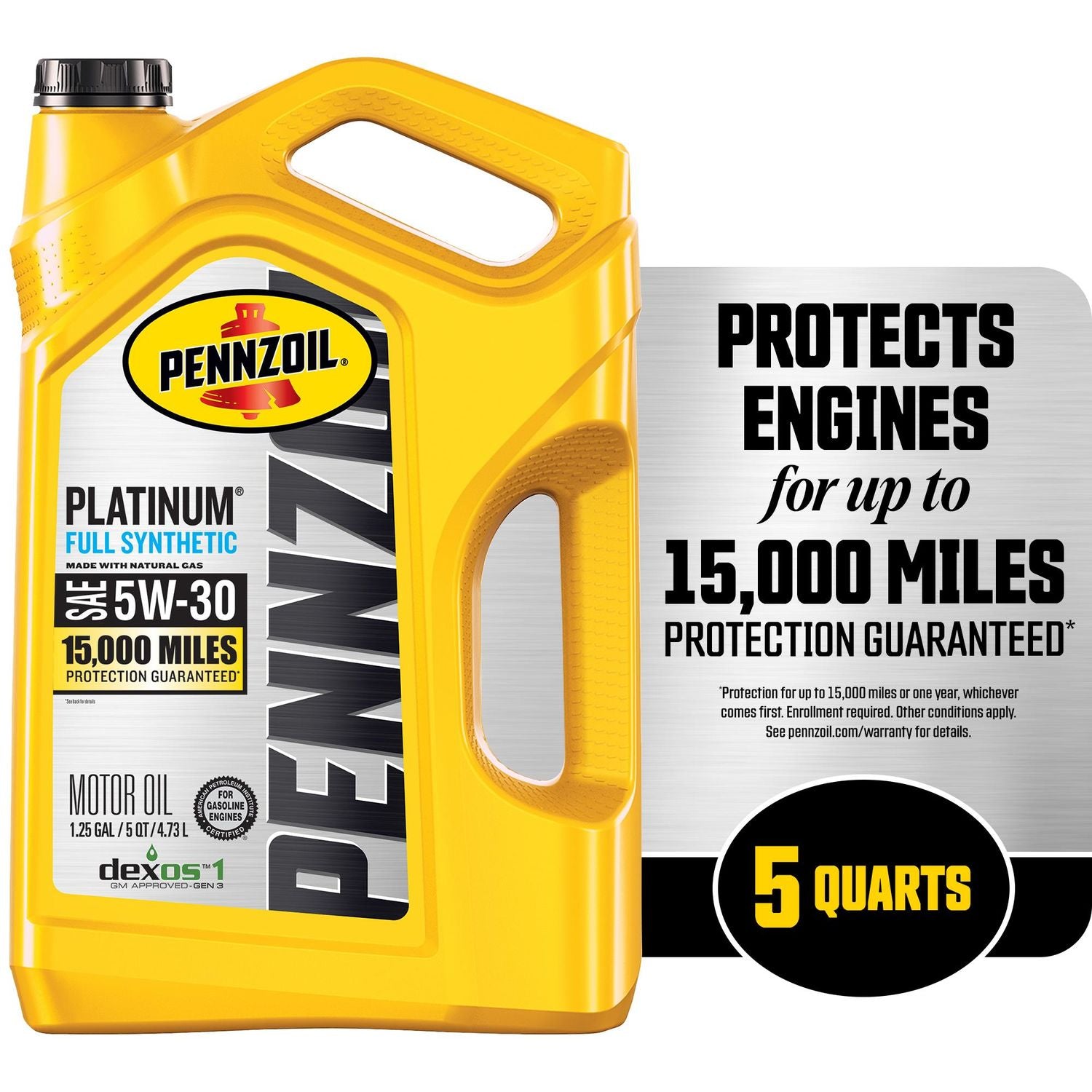 Pennzoil Platinum Full Synthetic Engine Oil 5W-30 5 Quart