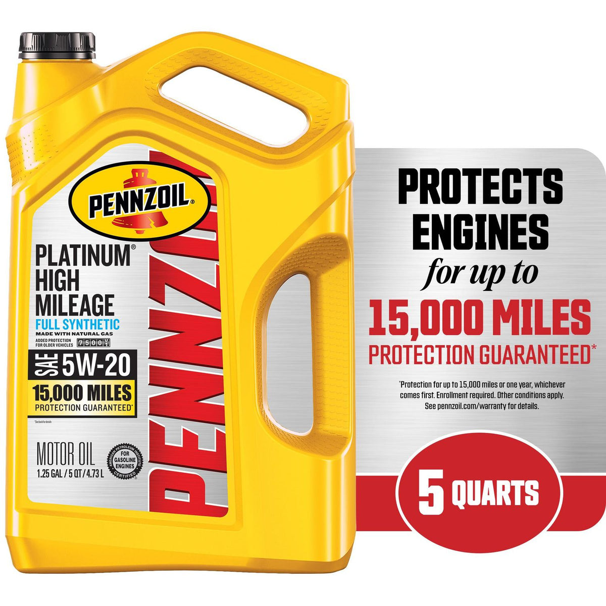 Pennzoil Platinum High Mileage Full Synthetic Engine Oil 5W-20 5 Quart