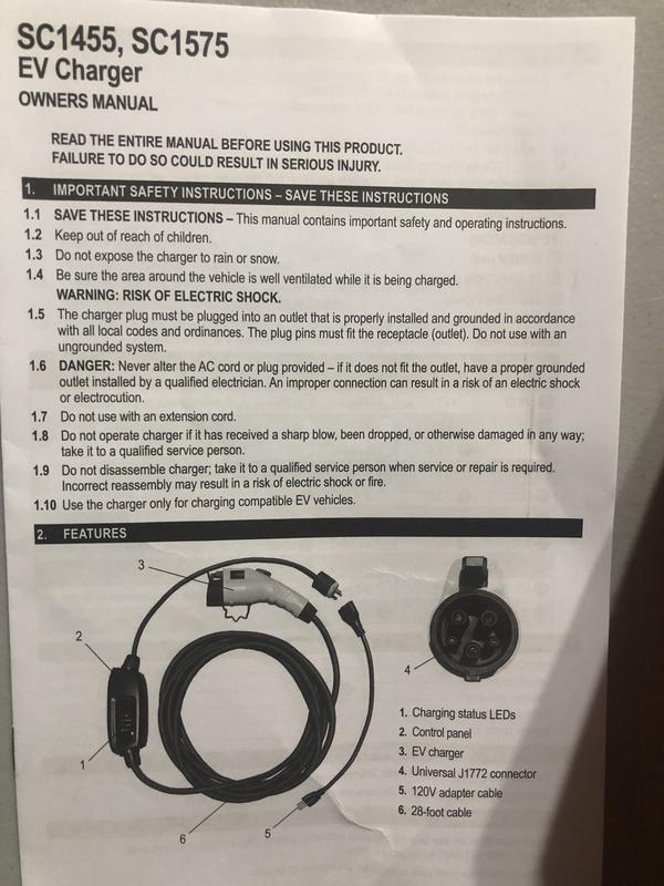 Schumacher 240 Volt 16 Amps 28ft Cord with Standard J1772 Connector EV Charger